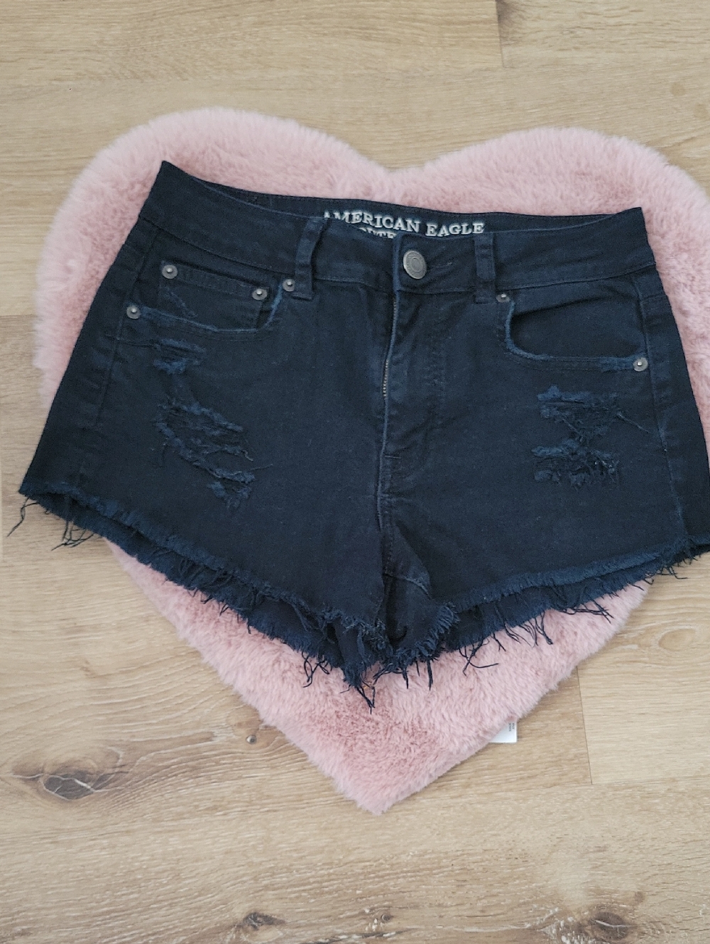 American Eagle Outfitters Black Distressed Denim Jean Shorts